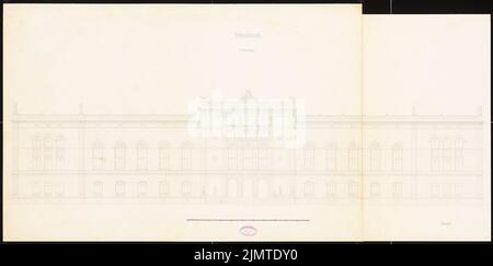 Zimmermann Carl Johannes (1831-1911), politecnico di Berlino. Schinkel competizione 1860 (1860): Risuscendo la facciata nord-occidentale, scala bar. Inchiostro su cartone, 57,7 x 116,5 cm (compresi i bordi di scansione) Zimmermann Carl Johannes (1831-1911): Polytechnikum, Berlino. Schinkelwettbewerb 1860 Foto Stock