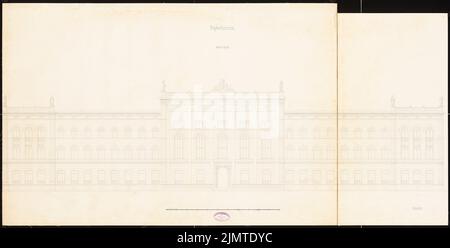 Zimmermann Carl Johannes (1831-1911), politecnico di Berlino. Schinkel competizione 1860 (1860): Girare la facciata sud-est, scala bar. Acquerello Tusche sulla scatola, 57,7 x 114 cm (compresi i bordi di scansione) Zimmermann Carl Johannes (1831-1911): Polytechnikum, Berlino. Schinkelwettbewerb 1860 Foto Stock