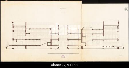 Zimmermann Carl Johannes (1831-1911), politecnico di Berlino. Schinkel Competition 1860 (1860): Sezione trasversale, barra di scala. Acquerello Tusche sulla scatola, 57,7 x 119,6 cm (compresi i bordi di scansione) Zimmermann Carl Johannes (1831-1911): Polytechnikum, Berlino. Schinkelwettbewerb 1860 Foto Stock