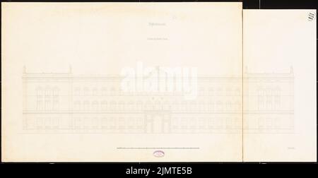 Zimmermann Carl Johannes (1831-1911), politecnico di Berlino. Schinkel Competition 1860 (1860): Demolizione congiunta della facciata nord-est o sud-ovest, barra di scala. Acquerello Tusche sulla scatola, 57,6 x 111,9 cm (compresi i bordi di scansione) Zimmermann Carl Johannes (1831-1911): Polytechnikum, Berlino. Schinkelwettbewerb 1860 Foto Stock