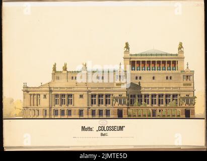 Krüger Theodor (1818-1885), Opera House on Lützowplatz a Berlino (1883): Vista dell'acquerello W. Tusche, bianco e oro eretto su cartone, 63 x 86,1 cm (compresi i bordi di scansione) Krüger Theodor (1818-1885): Opernhaus am Lützowplatz, Berlino. Schinkelwettbewerb 1883 Foto Stock