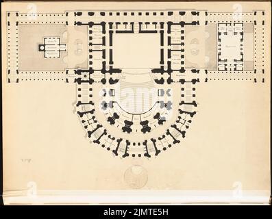 Krüger Theodor (1818-1885), Opera House on Lützowplatz a Berlino (1883): Grundriss Terra Floor (con ali laterali). Inchiostro e matita acquerello sulla scatola, 64,4 x 85,1 cm (compresi i bordi di scansione) Krüger Theodor (1818-1885): Opernhaus am Lützowplatz, Berlino. Schinkelwettbewerb 1883 Foto Stock