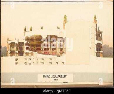 Krüger Theodor (1818-1885), Opera House on Lützowplatz a Berlino (1883): Sezione longitudinale attraverso l'auditorium. Acquerello Tusche, bianco e oro, con bordo in cartone, 66 x 85,3 cm (compresi i bordi di scansione) Krüger Theodor (1818-1885): Opernhaus am Lützowplatz, Berlino. Schinkelwettbewerb 1883 Foto Stock