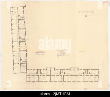 Zimmreimer Paul, Attilahöhe, Berlin-Tempelhof (1929-1929): Arnulfstraße 72-75, Manteuffelstraße 33-34: Grundriss KG (alternativa). Rottura leggera su carta, 75,3 x 91,1 cm (compresi i bordi di scansione) Zimmerreimer Paul (1875-1943): Siedlung Attilahöhe, Berlin-Tempelhof Foto Stock