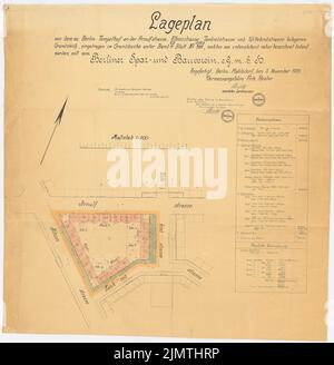 Hoffmann Franz, insediamento Attilahöhe, Berlino-Tempelhof (1936): Arnulfstraße, Wittekindstraße, Alboinstraße, Attilastraße: Pianta del sito. Light break color acqua su carta, 90,4 x 88,1 cm (compresi i bordi di scansione) Hoffmann Franz (1884-1951): Siedlung Attilahöhe, Berlin-Tempelhof Foto Stock