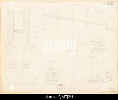 Martini Peter (nato nel 1839), ponte mobile. Concorso mensile Febbraio 1870 (02,1870): Dettagli tecnici; 2 strisce in scala. Matita su cartone, 41,7 x 52,7 cm (compresi i bordi di scansione) Martini Peter (geb. 1839): Bewegliche Anladebrücke. Monatskonkurrenz Febbraio 1870 Foto Stock