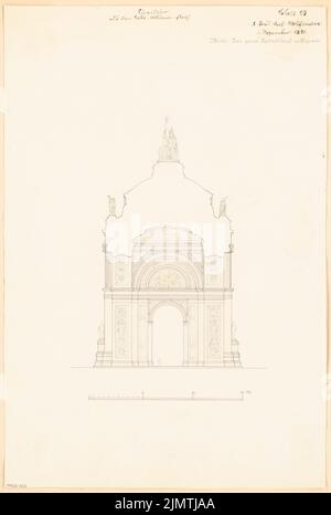 Wolffenstein Richard (1846-1919), Siegestor su Belle-Alliance-Platz (Hallesches Tor) a Berlino. Concorso mensile Dicembre 1871 (12,1871): Sezione trasversale; barra di scala. Inchiostro su cartone, integrato con matita, 49,6 x 33,4 cm (compresi i bordi di scansione) Wolffenstein Richard (1846-1919): Siegestor auf dem Belle-Alliance-Platz (Hallesches Tor), Berlin-Kreuzberg. Monatskonkurrenz Dezember 1871 Foto Stock