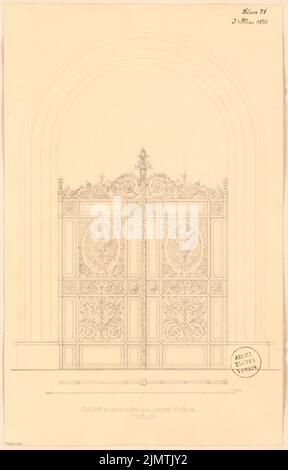 Architetto sconosciuto, cancello in ferro battuto. Concorso mensile Maggio 1873 (05,1873): Visualizza; Scala bar. Matita su cartone, 48,4 x 31 cm (compresi i bordi di scansione) N. : Schmiedeeisernes Tor. Monatskonkurrenz mai 1873 Foto Stock