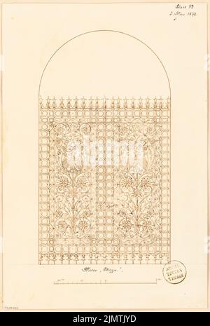 Architetto sconosciuto, cancello in ferro battuto. Concorso mensile Maggio 1873 (05,1873): Visualizza; Scala bar. Acquerello Tusche sulla scatola, 44 x 29,7 cm (compresi i bordi di scansione) N. : Schmiedeeisernes Tor. Monatskonkurrenz mai 1873 Foto Stock