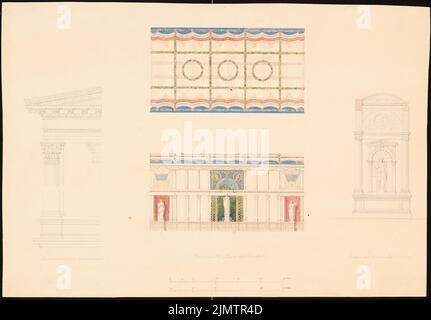 Strack Heinrich (1841-1912), edificio (senza data): Dettagli della parete e del soffitto, tagliato attraverso la sala da pranzo. Acquerello a matita sulla scatola, 34,9 x 50,2 cm (compresi i bordi di scansione) traccia Heinrich (1841-1912): Gebäude Foto Stock