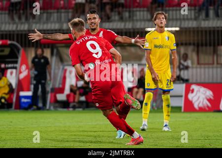 Christian Gytkjaer (AC Monza) celebra il suo traguardo durante la Coppa Italia, Coppa Italia, partita di calcio 1st round tra AC Monza e Frosinone Calcio il 7 agosto 2022 allo Stadio Brianteo di Monza, Italia - Foto Morgese-Rossini/DPPI Foto Stock