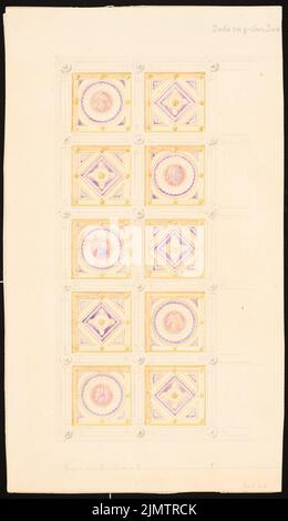 Schack Johann Heinrich (1805-1880), decorazione della copertina (senza dat.): Decorazione della copertina. Matita acquerello sulla scatola, 39,1 x 22,6 cm (compresi i bordi di scansione) traccia Heinrich (1841-1912): Deckendekoration Foto Stock