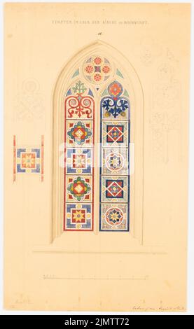 Stüler agosto (1800-1865), Chiesa di Schirwindt (ca 1845): Finestra CHor. Inchiostro, matita acquarello, bianco con titolo su carta, 48,2 x 29,6 cm (compresi i bordi di scansione) Stüler Friedrich agosto (1800-1865): Kirche, Schirwindt Foto Stock