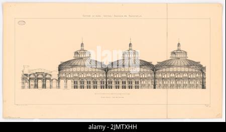 Warth otto (1845-1918), Stazione Centrale di Francoforte sul meno (1880): Sezione trasversale della hall. Acquerello Tusche sulla scatola, 74 x 136,7 cm (compresi i bordi di scansione) Warth otto (1845-1918): Hauptbahnhof, Francoforte sul meno Foto Stock