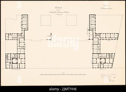 Vogel Ewald (1873), Palazzo del Principe. Schinkel Competition 1901 (15.03.1901): Pianta del pavimento 2nd inchiostro su cartone, 50,9 x 73,7 cm (compresi i bordi di scansione) Vogel Ewald (geb. 1873): Palazzo Prinzliches. Schinkelwettbewerb 1901 Foto Stock