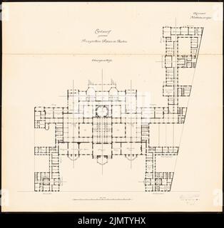 Vogel Ewald (1873), Palazzo del Principe. Schinkel Competition 1901 (15.03.1901): Pavimento Grundriss 1st. Inchiostro su cartone, 98,6 x 103,1 cm (inclusi i bordi di scansione) Vogel Ewald (geb. 1873): Palazzo Prinzliches. Schinkelwettbewerb 1901 Foto Stock