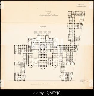 Vogel Ewald (1873), Palazzo del Principe. Schinkel concorso 1901 (15 marzo 1901): Grundriss EG. Inchiostro su cartone, 98,4 x 103,3 cm (inclusi i bordi di scansione) Vogel Ewald (geb. 1873): Palazzo Prinzliches. Schinkelwettbewerb 1901 Foto Stock