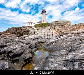 Beavertail Lighthouse Conacicut Island Jamestown, Rhode Island Foto Stock