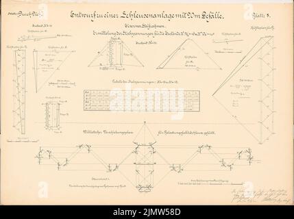 Wattenberg Ernst, sistema di bloccaggio vicino a Waren/Müritz. Schinkel concorso 1900 (04.11.1901): Statics 1: 5. Inchiostro su cartone, 47,8 x 68,4 cm (compresi i bordi di scansione) Wattenberg Ernst : Schleusenanlage, Waren/Müritz. Schinkelwettbewerb 1900 Foto Stock