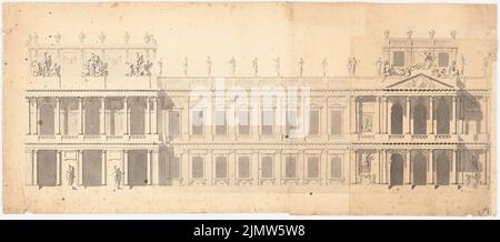 Titolo Friedrich Wilhelm (1754-1840), disegno di un palazzo (ca 1775/1800?): Vista di una facciata ad un palazzo principesco. Matita acquerello su carta, 39 x 89 cm (compresi i bordi di scansione) Titel Friedrich Wilhelm (1754-1840): Entwurfzeichnung für einen Palast Foto Stock