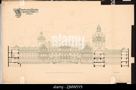 Kanold Paul (1874-1946), Palazzo del Principe a Berlino. Schinkel Competition 1901 (14.03.1901): Vista dell'edificio principale. Inchiostro su cartone, 62,8 x 100,9 cm (inclusi i bordi di scansione) Kanold Paul (1874-1946): Prinzliches Palais, Berlino. Schinkelwettbewerb 1901 Foto Stock