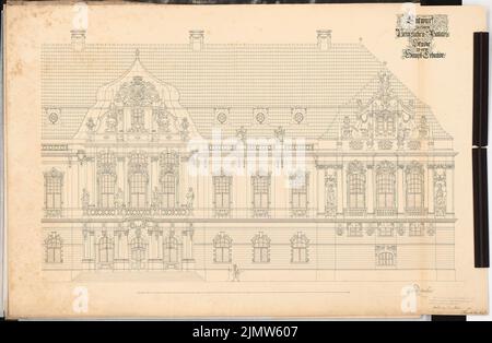 Kanold Paul (1874-1946), Palazzo del Principe a Berlino. Schinkel Competition 1901 (14.03.1901): Vista parziale dello studio principale sulla costruzione. Acquerello Tusche sulla scatola, 63,9 x 97,8 cm (compresi i bordi di scansione) Kanold Paul (1874-1946): Prinzliches Palais, Berlino. Schinkelwettbewerb 1901 Foto Stock