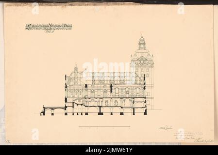 Kanold Paul (1874-1946), Palazzo del Principe a Berlino. Schinkel Competition 1901 (14.03.1901): Sezione trasversale. Inchiostro su cartone, 44,7 x 66,9 cm (inclusi i bordi di scansione) Kanold Paul (1874-1946): Prinzliches Palais, Berlino. Schinkelwettbewerb 1901 Foto Stock