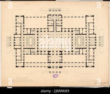 Herold Reinhard, sala nazionale per l'arte e la scienza a Königsplatz a Berlino. Schinkel Competition 1896 (1896): Grundriss EG 1: 200. Inchiostro su cartone, 62,6 x 77,7 cm (compresi i bordi di scansione) Herold Reinhard : Nationalhalle für Kunst und Wissenschaft am Königsplatz, Berlino. Schinkelwettbewerb 1896 Foto Stock