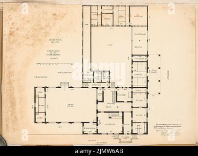 Kassbaum Gustav (1878-1929), complesso del villaggio. Schinkel concorso 1908 (20 marzo 1908): Dorfkrug. Pianta 1: 100. Inchiostro su cartone, 47,5 x 64,1 cm (compresi i bordi di scansione) Kassbaum Gustav (1878-1929): Dorfanlage. Schinkelwettbewerb 1908 Foto Stock