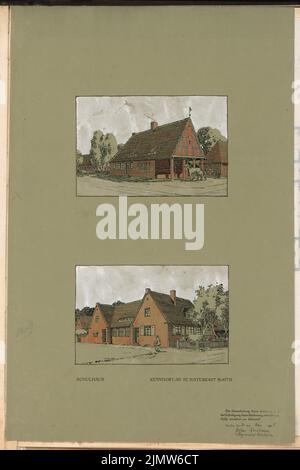 Kassbaum Gustav (1878-1929), complesso del villaggio. Schinkel concorso 1908 (20.03.1908): Edificio scolastico. Viste prospettiche. Inchiostro, matita acquerello su carta, 65,8 x 43,8 cm (compresi i bordi di scansione) Kassbaum Gustav (1878-1929): Dorfanlage. Schinkelwettbewerb 1908 Foto Stock