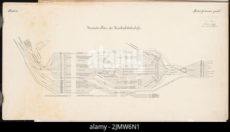 Wolff William, stazione ferroviaria di conversione a Lehrte. Schinkel Competition 1902 (22.03.1902): Stazione di cambio marcia. Schema. Inchiostro su cartone, 53,3 x 100,2 cm (compresi i bordi di scansione) Wolff William: Umbau Bahnhof, Lehrte. Schinkelwettbewerb 1902 Foto Stock