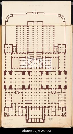 Hossfeld Oskar (1848-1915), Landesbibliothek Berlino. Schinkel Competition 1875 (1875): Pianta del piano terra; Scala bar. Inchiostro su cartone, 98,4 x 56,2 cm (compresi i bordi di scansione) Hossfeld Oskar (1848-1915): Landesbibliothek Berlino. Schinkelwettbewerb 1875 Foto Stock