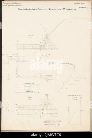 Fischer Friedrich, conversione di un canale con una discesa ripida e porto fluviale. Schinkel Competition 1908 (20.03.1908): Livello inclinato: Prova di stabilità della camera in basso. Piani di poteri. Inchiostro, inchiostro colorato acquerello sulla scatola, 64,5 x 44,8 cm (compresi i bordi di scansione) Fischer Friedrich : Umbau eines Kanals mit steilem Abstieg und Flusshafen. Schinkelwettbewerb 1908 Foto Stock