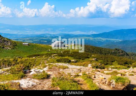 Veiw aereo di sette capanne dei laghi di Rila, Bulgaria Foto Stock