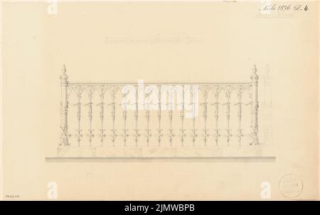 Architetto sconosciuto, griglia in ghisa. Concorso mensile Luglio 1876 (07,1876): Visualizza. Acquerello a matita sulla scatola, 27,6 x 43,9 cm (compresi i bordi di scansione) N. : Gusseisernes Gitter. Monatskonkurrenz Juli 1876 Foto Stock