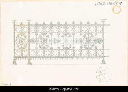 Architetto sconosciuto, griglia in ghisa. Concorso mensile Luglio 1876 (07,1876): Visualizza. Acquerello a matita sulla scatola, 18,7 x 27,6 cm (compresi i bordi di scansione) N. : Gusseisernes Gitter. Monatskonkurrenz Juli 1876 Foto Stock