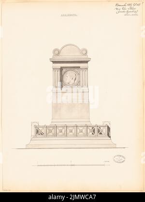 Thür Georg (1846-1924), monumento tomba del Consigliere privato Koch a Thale. Concorso mensile Novembre 1877 (11,1877): Bozza 2nd: Vista frontale superiore; barra di scala. Acquerello Tusche sulla scatola, 57,1 x 43,2 cm (compresi i bordi di scansione) Thür Georg (1846-1924): Grabdenkmal für Geheimrat Koch, Thale. Monatskonkurrenz Novembre 1877 Foto Stock