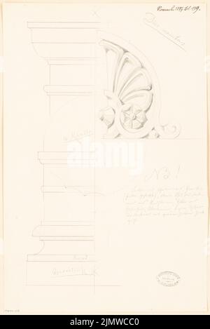 Architetto sconosciuto, monumento tomba per il Consigliere Privy Koch a Thale. Concorso mensile Novembre 1877 (11,1877): Tomba dettagliata (1: 1); testo esplicativo. Matita su carta, 50,4 x 33,6 cm (compresi i bordi di scansione) N. : Grabdenkmal für Geheimrat Koch, Thale. Monatskonkurrenz Novembre 1877 Foto Stock