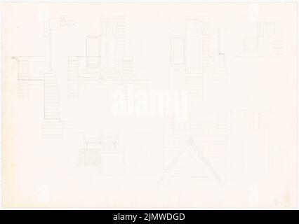 Michel Paul jun. (1922-1943), disegni costruttivi. Finestra (1941): Sotto -finestra di strappo, caduta di mattone, fondazione, camino, taglio prima, dettagli di connessione, barra di scala. Matita su cartone, 52,1 x 74 cm (compresi i bordi di scansione) Michel Paul jun. (1922-1943): Baukonstruktive Zeichnungen. Fenster Foto Stock