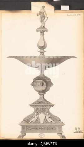 Architetto sconosciuto, allegato tabella. Concorso mensile Gennaio 1879 (01,1879): Visualizza Mittelstez. Acquerello Tusche su carta, 84,1 x 50,5 cm (compresi i bordi di scansione) N. : Tafelaufsatz. Monatskonkurrenz Januar 1879 Foto Stock