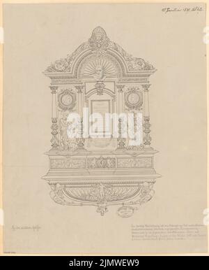 architetto sconosciuto, targa. Concorso mensile Gennaio 1879 (01,1879): Vista frontale; testo esplicativo. Inchiostro e matita su cartone, 52,1 x 42,6 cm (compresi i bordi di scansione) N. : Gedenktafel. Monatskonkurrenz Januar 1879 Foto Stock