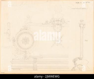 architetto sconosciuto, targa. Concorso mensile Gennaio 1879 (01,1879): Visualizzazione resi, 2 sezioni trasversali; testo esplicativo. Matita su carta, 45,3 x 57,5 cm (compresi i bordi di scansione) N. : Gedenktafel. Monatskonkurrenz Januar 1879 Foto Stock