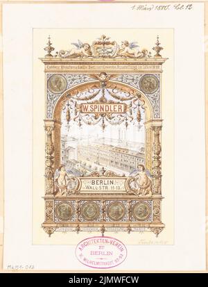 Architetto sconosciuto, titolo vignetta per Spindler a Berlino-Köpenick. Concorso mensile Marzo 1880 (03,1880): Visualizza. Acquerello Tusche sulla scatola, 20,1 x 15,3 cm (compresi i bordi di scansione) N. : Titelvignette für die fa. Spindler, Berlino-Köpenick. Monatskonkurrenz März 1880 Foto Stock