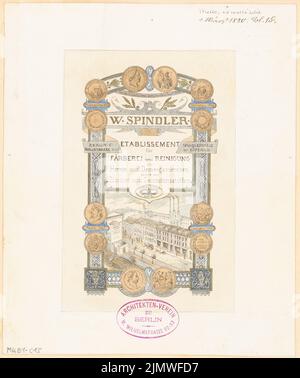 Architetto sconosciuto, titolo vignetta per Spindler a Berlino-Köpenick. Concorso mensile Marzo 1880 (03,1880): Visualizza. Acquerello Tusche sulla scatola, 21,7 x 18,2 cm (compresi i bordi di scansione) N. : Titelvignette für die fa. Spindler, Berlino-Köpenick. Monatskonkurrenz März 1880 Foto Stock