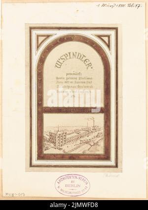 Architetto sconosciuto, titolo vignetta per Spindler a Berlino-Köpenick. Concorso mensile Marzo 1880 (03,1880): Visualizzazione dei resi. Acquerello Tusche sulla scatola, 21,5 x 16 cm (compresi i bordi di scansione) N. : Titelvignette für die fa. Spindler, Berlino-Köpenick. Monatskonkurrenz März 1880 Foto Stock