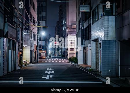 Vicolo indietro notte vista di Chuo-ku, Tokyo Foto Stock