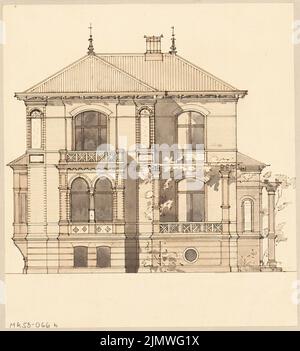 Sconosciuto architetto, edificio rurale residenziale a Berlino-Lichterfelde. Concorso mensile Aprile 1881 (04,1881): Vista laterale superiore. Inchiostro su carta, 17,9 x 16,2 cm (inclusi i bordi di scansione) N. : Ländliches Wohnhaus, Berlino-Lichterfelde. Monatskonkurrenz Aprile 1881 Foto Stock