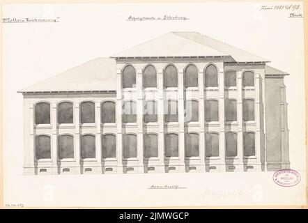 Architetto sconosciuto, scuola di ragazzi a Eilenburg. Concorso mensile Giugno 1881 (06,1881): Riß Street view Dorotheenstraße. Acquerello a matita sulla scatola, 28,6 x 42,2 cm (compresi i bordi di scansione) N. : Knabenschule, Eilenburg. Monatskonkurrenz Juni 1881 Foto Stock