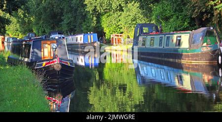 Chiatte estive ormeggiate sul canale Bridgewater, a Grappenhall, Warrington, Cheshire , Inghilterra, REGNO UNITO, WA4 Foto Stock