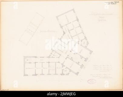 Vollmer Johannes (1845-1920), municipio Nauen. Concorso mensile Agosto 1885 (08,1885): Piano terra piano; Scala bar. Acquerello a matita sulla scatola, 41,5 x 56,1 cm (compresi i bordi di scansione) Vollmer Johannes (1845-1920): Rathaus, Nauen. Monatskonkurrenz 1885 agosto Foto Stock